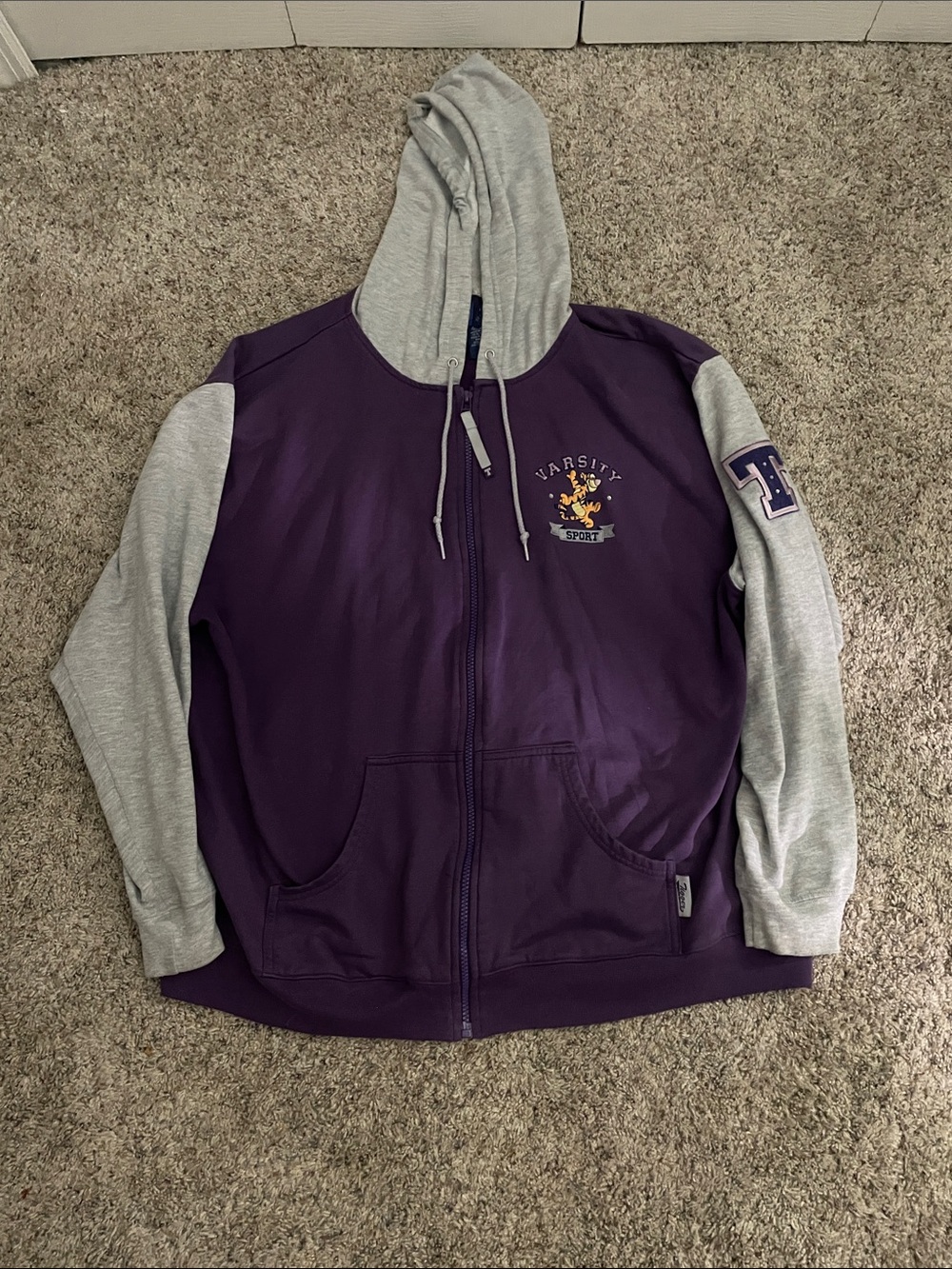 Vintage 90s Disney Winnie The Pooh Tigger Womens XL Purple Zip Hoodie Sweatshirt
